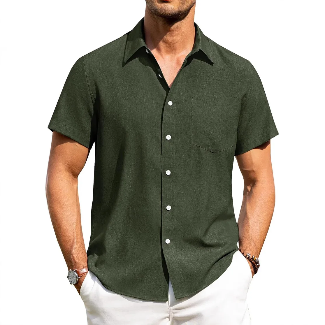 Alimens Mens Linen Shirt Short-Sleeved Button-Down Cleanfit Style Women's T-Shirt Other Material 100% Winter 2016 Collection