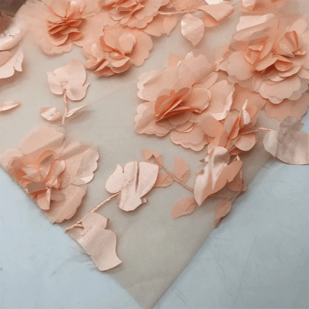 3D Flower Lace Fabric with Beads