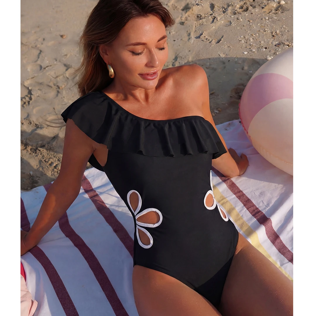2026 Sexy One Piece Swimsuit Women's One Shoulder Bodysuit Hollow Waist Swimwear Female Beach Swim Wear Bathers Bathing Suit