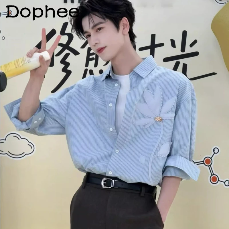 

Fashion Striped Lapel Long-sleeve Shirts Men 2026 Spring New Trendy Comfort Stylish Shirts Male High-end Elegant Handsome Tops