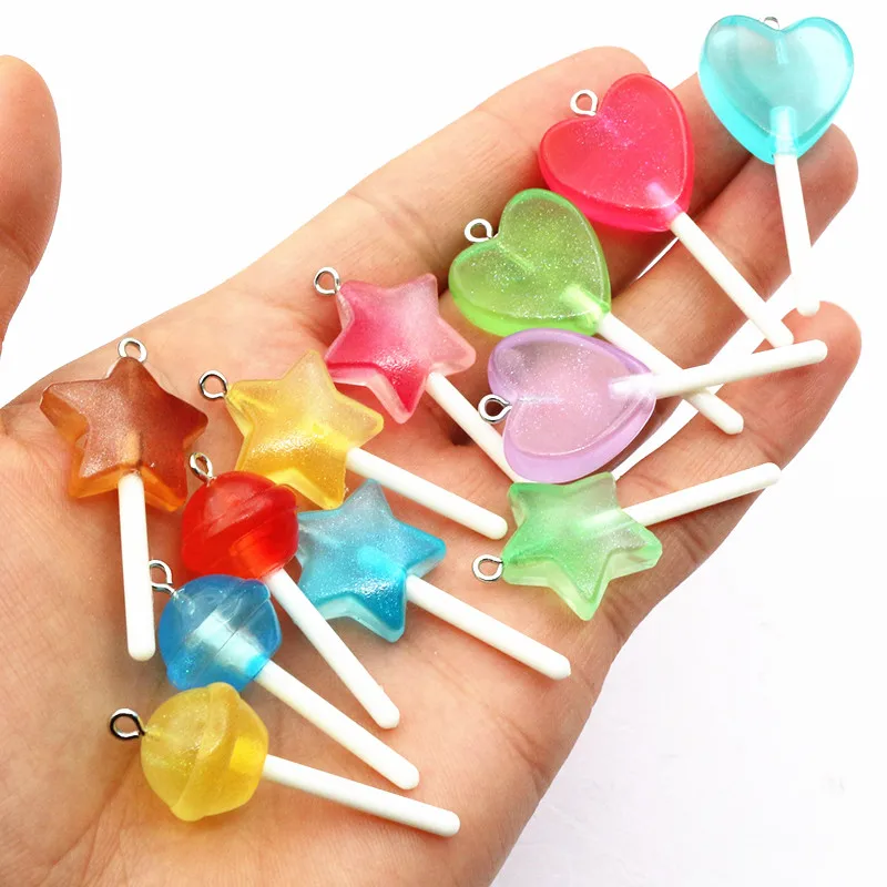 10 ألوان مختلطة الراتنج لطيف كعكة الزهور قوس قزح مصاصة سحر قلادة ديي صنع المجوهرات اكسسوارات المفاتيح قلادة