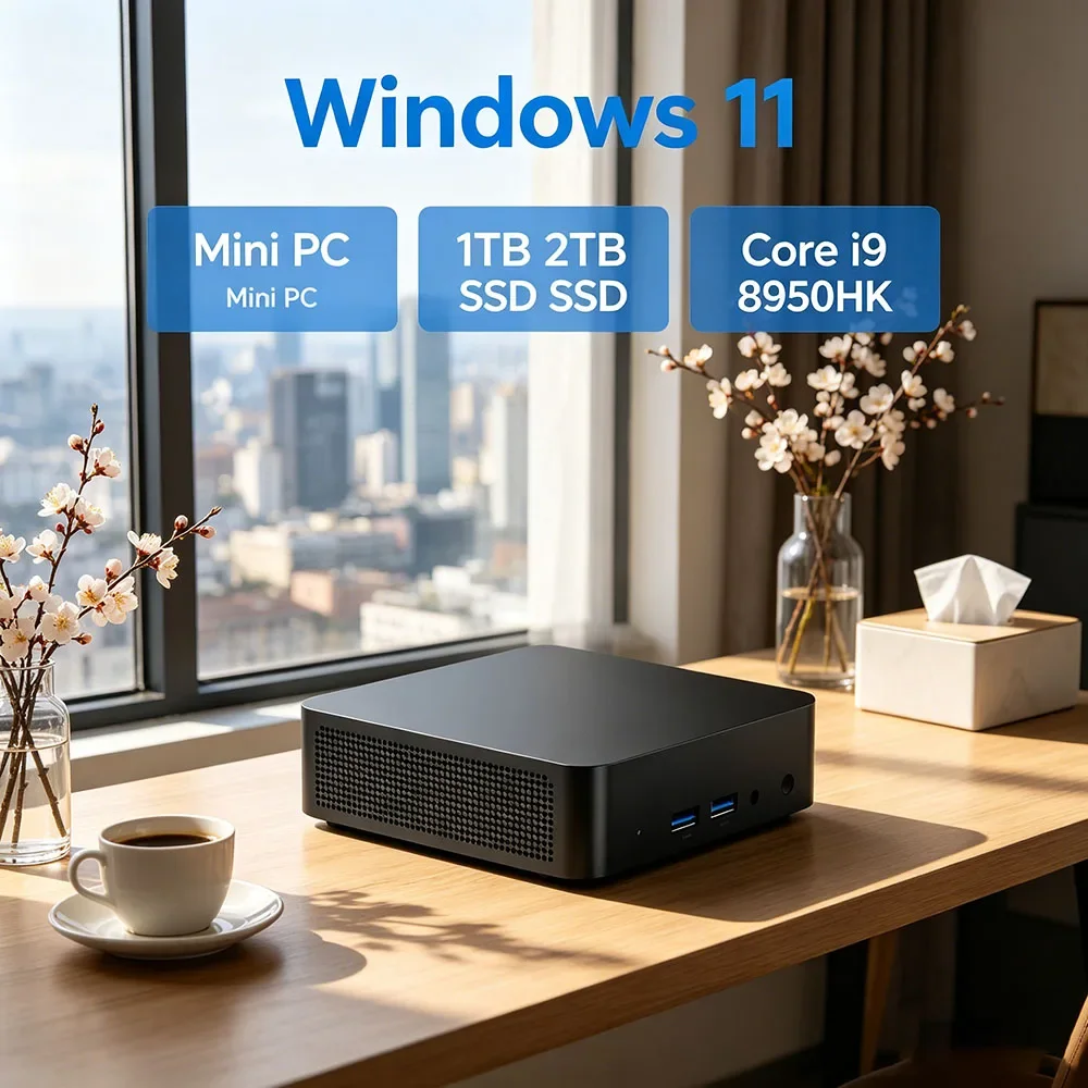 Мини-ПК Apex Core i9 8950HK с Windows 11 Pro, 32 ГБ ОЗУ, SSD 1 ТБ/2 ТБ, WiFi6, BT5.2, 4K HD, для учебы, игр и офисной работы, гарантия 3 года