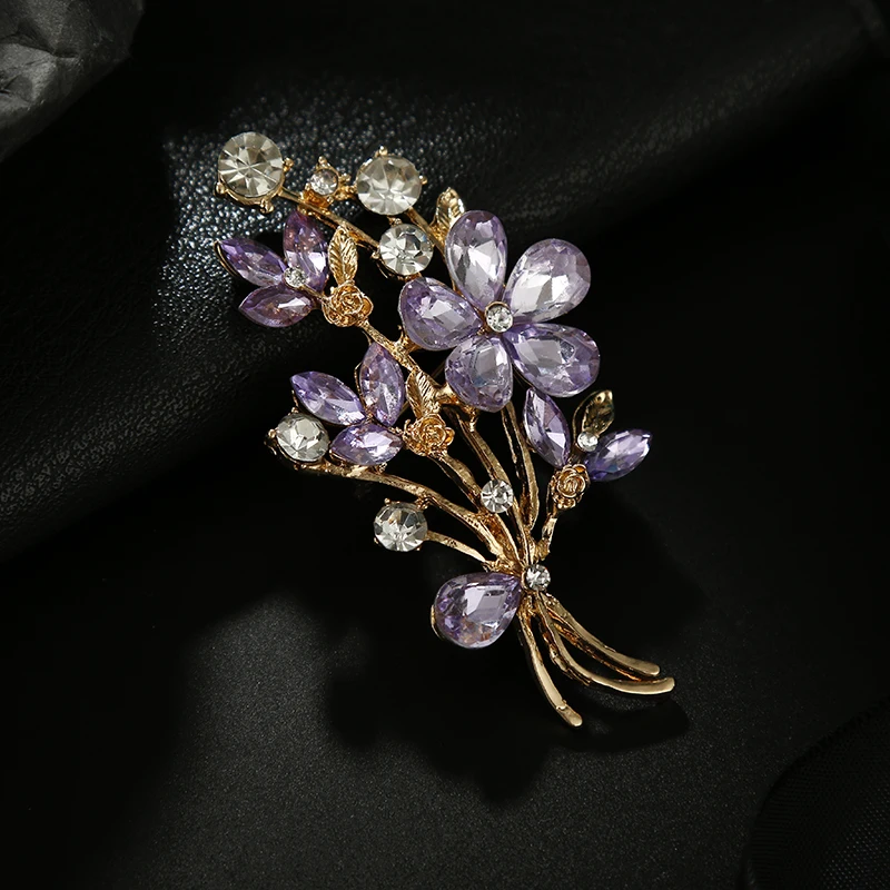 New friends Purple AAA Rinestone Flower Brooches For Women Party Office Casual Fashion Brooch Pins Gifts Alloy Jewelry