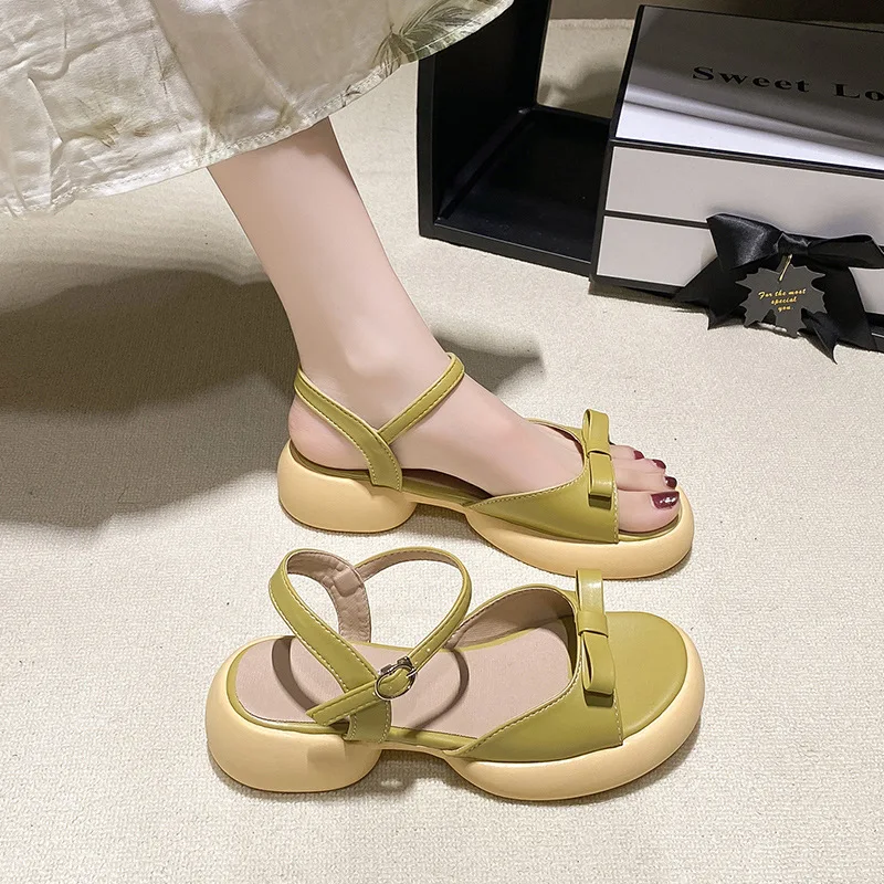 Block Heels Female Sandal Fashion Womens Shoes 2024 Round Toe Chunky Girls Luxury Outside Low Summer High New Slipper PU Rome S