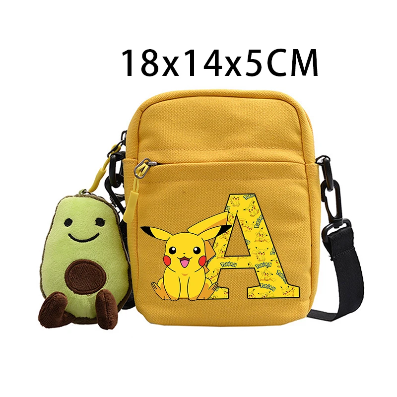 Bolso de hombro para niños de Pokemon Pikachu, bolsos cruzados con estampado de letras de dibujos animados para niños y niñas, paquete cuadrado de lona de Anime, regalo de cumpleaños para niños