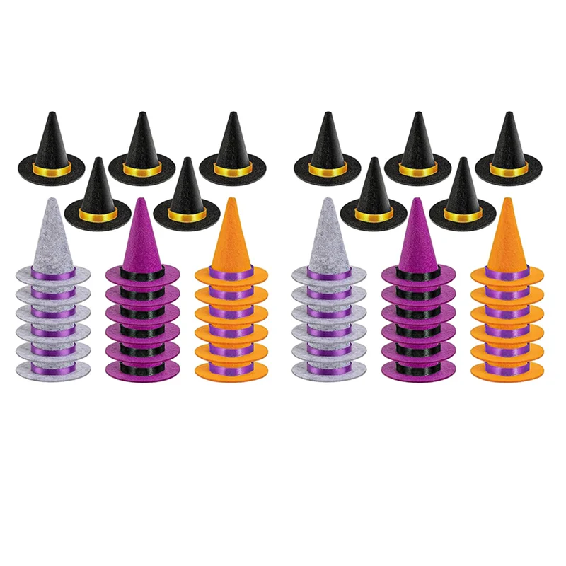 SCLS 46 PCS 미니 마녀 모자 할로윈 펠트 4 색 마녀 모자 펠트 마녀 모자 할로윈 와인 병 파티 장식