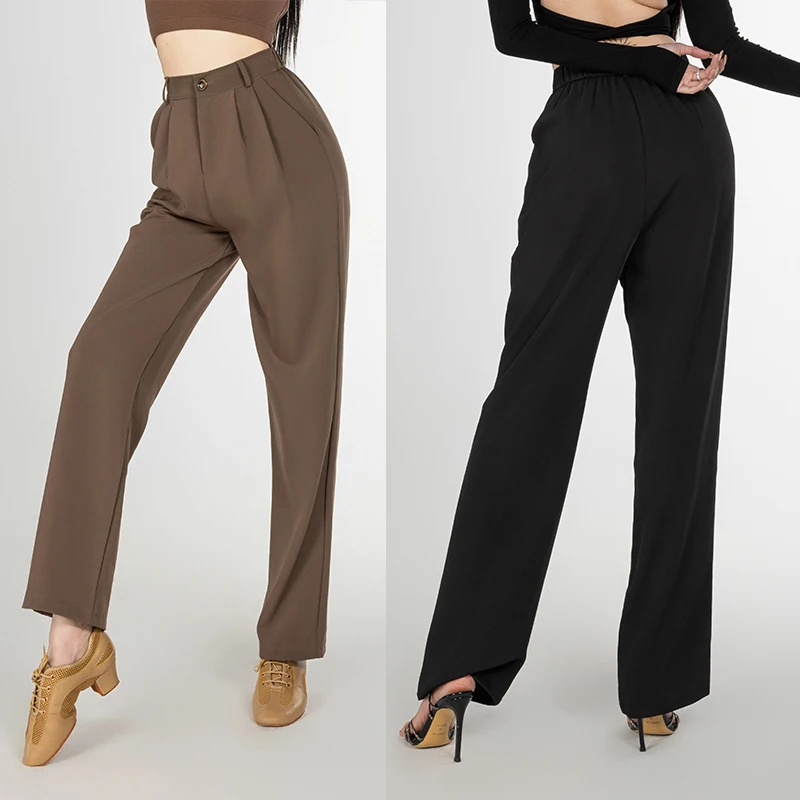 

Spring Summer New Womens Latin Dance Training Pants Fashion High Waisted Straight Pants Ballroom Practice Trousers XH2421