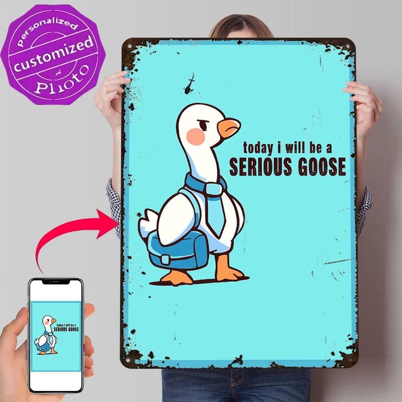 Today I Will Be a Serious Goose 3D Texture Printed Poster Customized Wall Art Vintage Metal Tin Signs for Bedroom Decorations