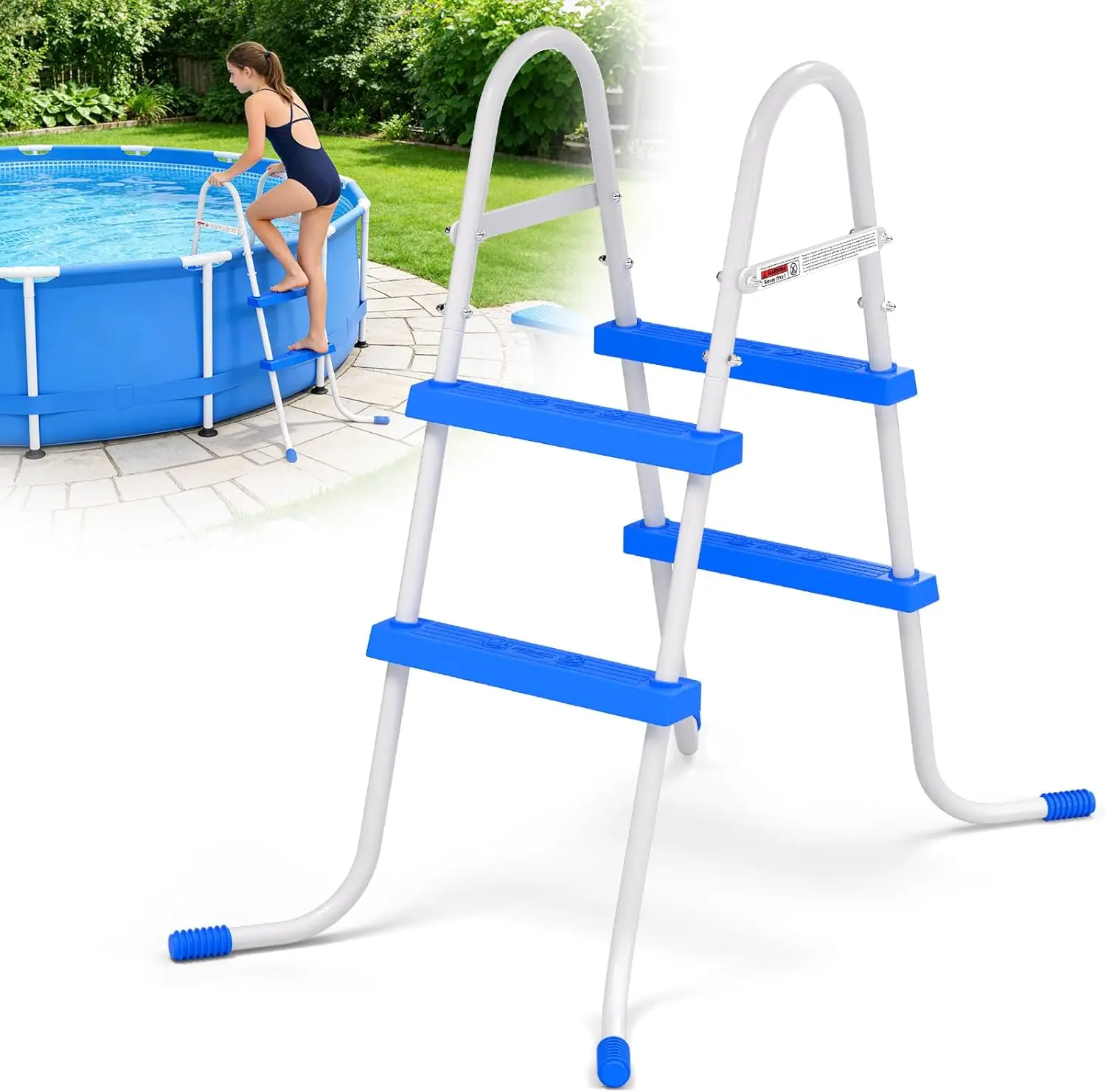 

2-Step Pool Ladder for 33.5" Above Ground Pools, 450 lbs Capacity Steel Frame with Anti-Slip Steps & Rubber Feet