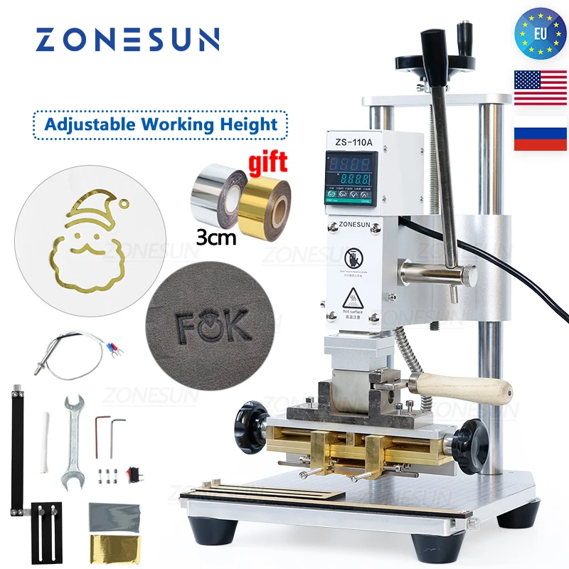 ZONESUN Digital Hot Foil Stamping Machine, Leather PVC Card, Paper Stamping, Brass Brand, Letter Stamp Supply, ZS110A