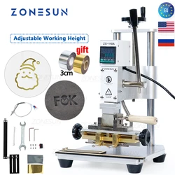 ZONESUN ZS110A Kỹ Thuật Số Hot Viền Dập Máy Da Pvc Thẻ Giấy Dập Bằng Đồng Thương Hiệu Sắt Thư Tem Cung Cấp