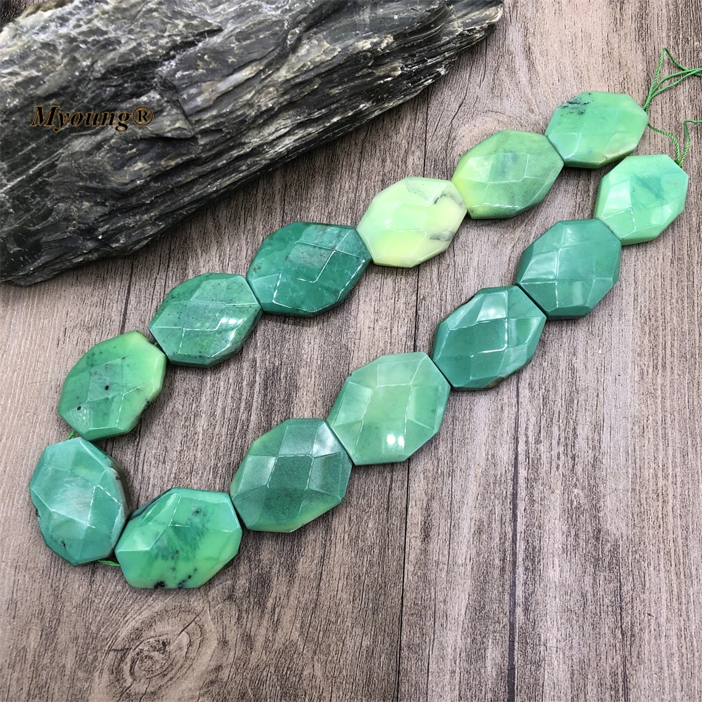 25x30mm Large Faceted Natural Apple Stone Green Grass Agates Slice Pendant Beads For DIY Jewelry Making MY220724