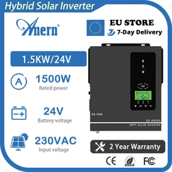 Anern 1500W 1000W Hybrid Solar Inverter 24V 12V 220V Pure Sine Wave MPPT 80A Charger Max PV 150Vdc Input 1KW 1.5KW Home Inverter