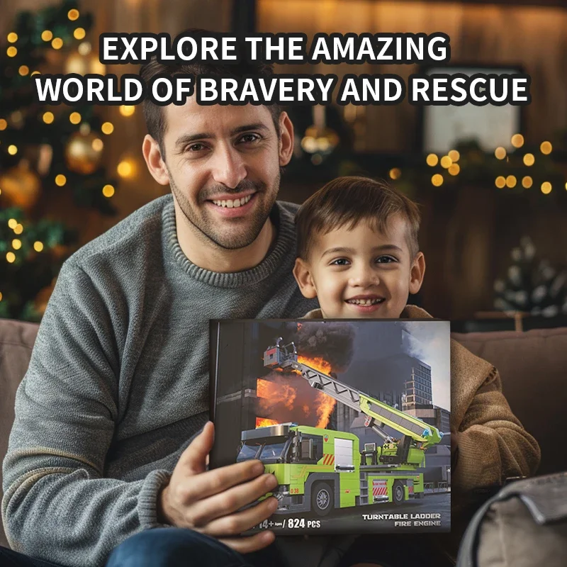 824PCS Fire Crane Ingenieur Truck Bouwstenen Klassieke Draaitafel Ladder Brandweerwagen Model Bricks Diy Speelgoed Kinderen Vakantie Geschenken