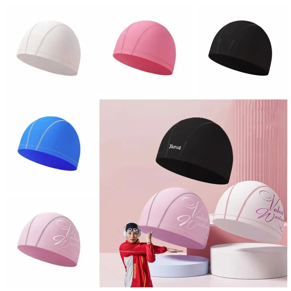 

Swim Pool Hat PU Swimming Cap Solid Color Ear Protection Swimming Hat Breathable Large Adult Swim Cap Long Hair