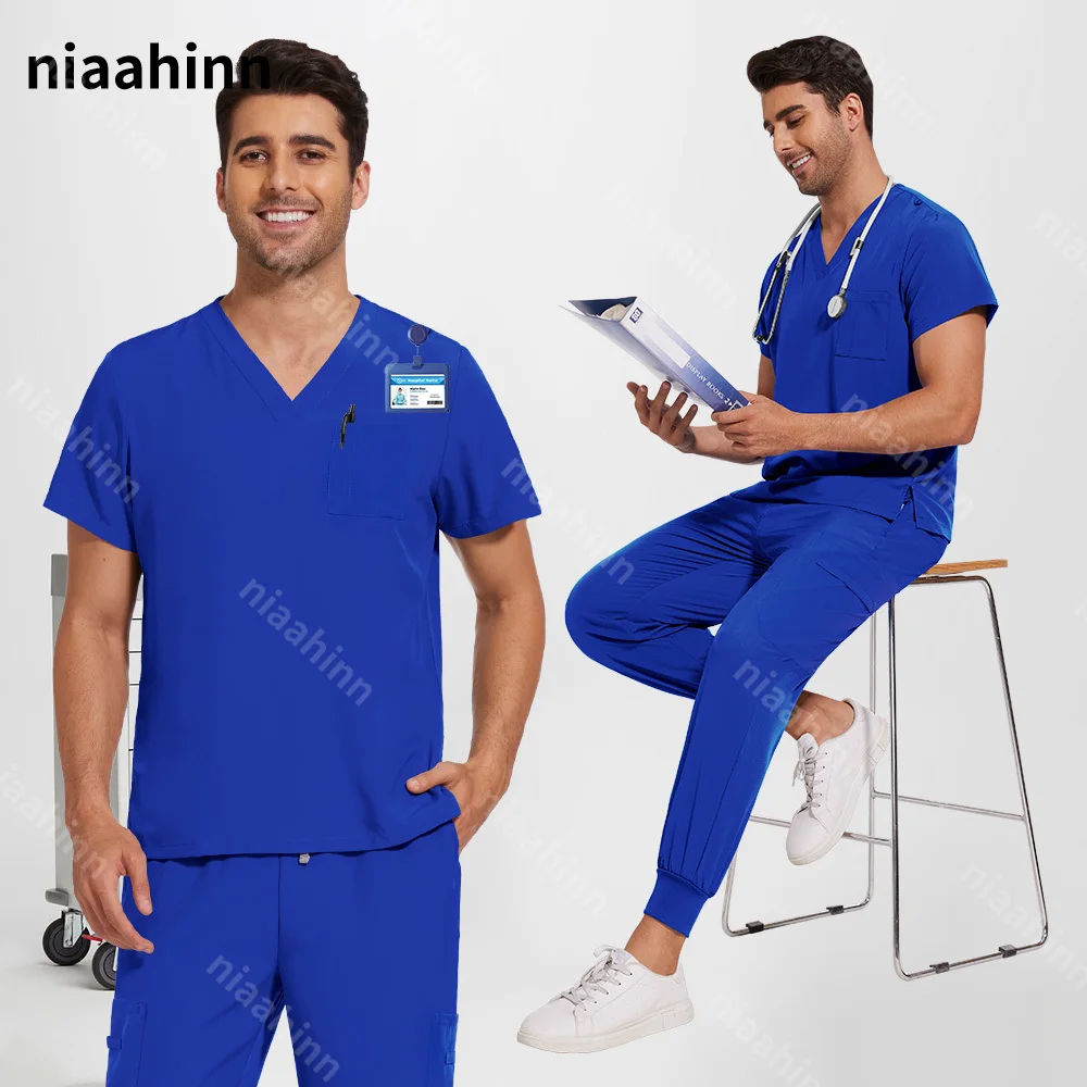 

Unisex Scrubs Uniform Suit Medical Surgical Uniform Doctor Costume Men Stretch Fabric Dental Clinic Workwear Pet Vet Scrubs Sets