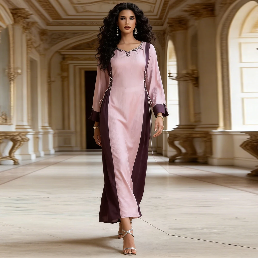 

Muslim Women Diamonds Maxi Dress Fashion Dubai Abaya Turkey Kaftan Eid Djellaba Ramadan Islam Clothing Morocco Caftan Vestidos