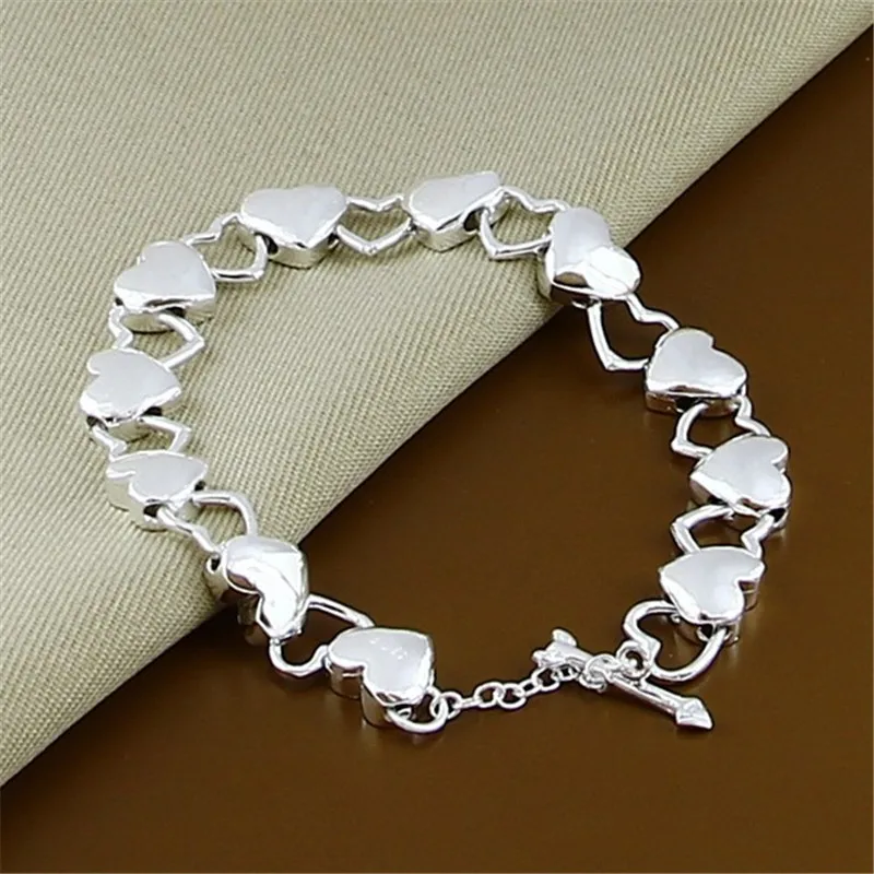 

925 Sterling Silver Solid Hollow Full Heart Bracelet For Woman Charm Wedding Engagement Party Fashion Jewelry