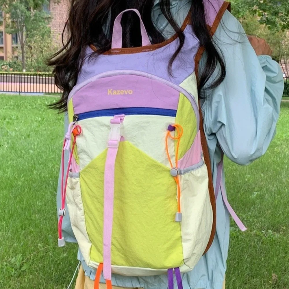 Zipper Nylon Travel Backpack Multicolored Large Capacity Outdoor Rucksack Multifunctional Fixed Webbing Mountaineering Bag Daily