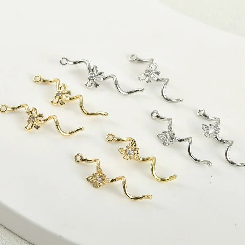 14k Electroplated Real Gold Color Retention Small Bow S Stick Line Pendant DIY Handmade Earrings Accessories Material