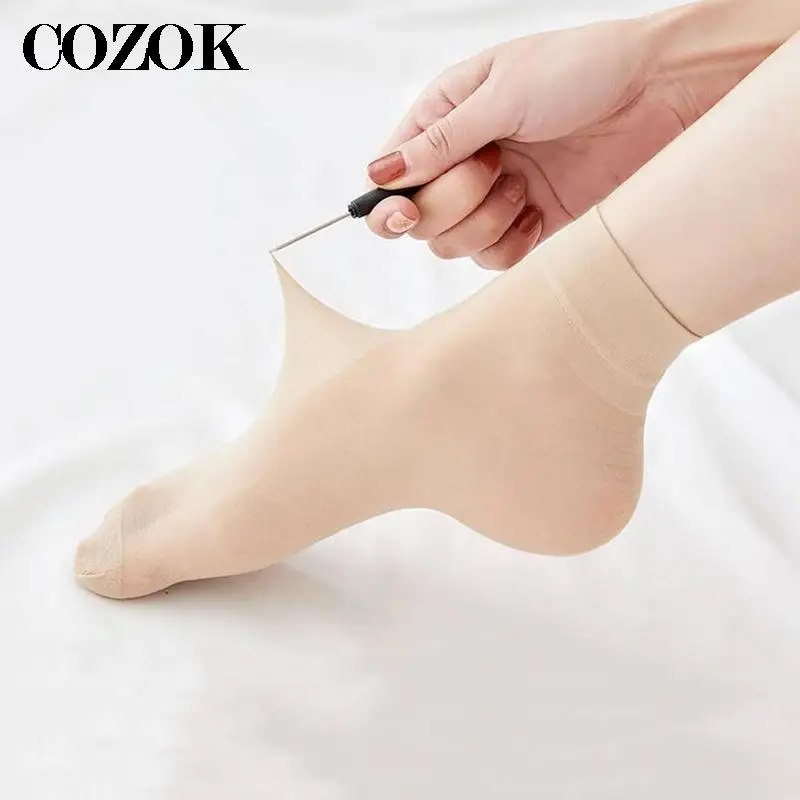 5Pairs Summer Cool Female Short Socks Women Thin Crystal Transparent Girl Ankle Silk Smooth Skin Color High Elastic Autumn Socks