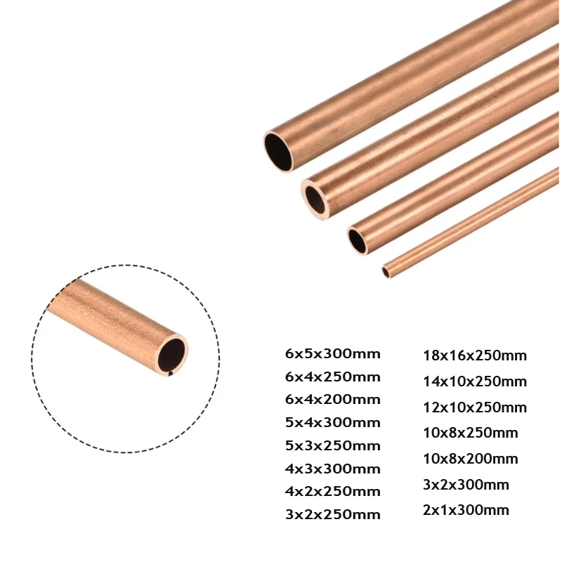 Tubo De Cobre Vermelho Para Modelos De Construção De Brinquedos, Espaçador De Latão, Acessórios DIY, Diâmetro Interno, 1-16mm, 300mm, 200mm, 250mm, 1Pc