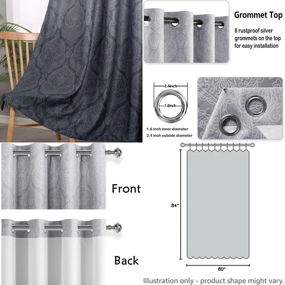 

Энергоэффективные изолированные шторы с дамасским серым омбре, 80x84, набор из 2 шт. для спальни и гостиной