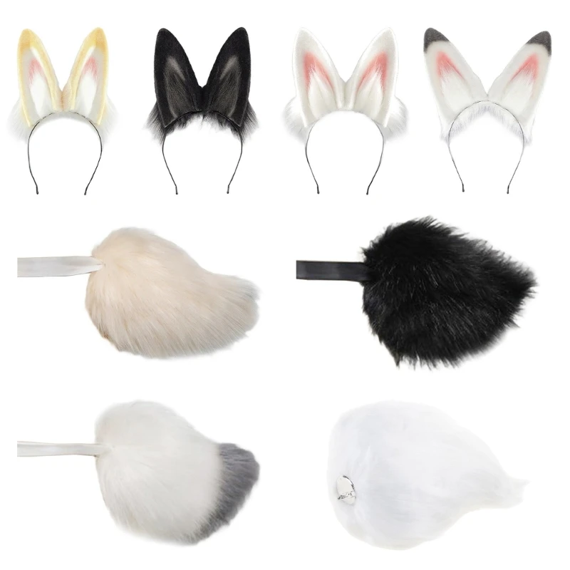 Trang phục Dxae Bunnies Trang phục Cosplay Cosplay Faux Furs Bunnies Ear Headband Bunnies đuôi cho Halloween mặc quần áo Đạo cụ