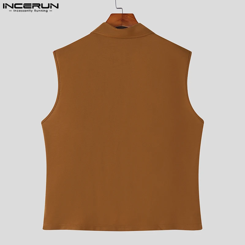 INCERUN Men Vests Solid Color Lapel Sleeveless Hollow Out Male Waistcoats Summer Streetwear Zipper Fashion Casual Vests S-3XL