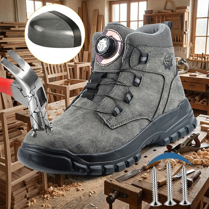 Universal Work High Top Safety Shoes Anti-smash Puncture Proof Rotary Buckle Steel Toe Protective Boots safety shoes