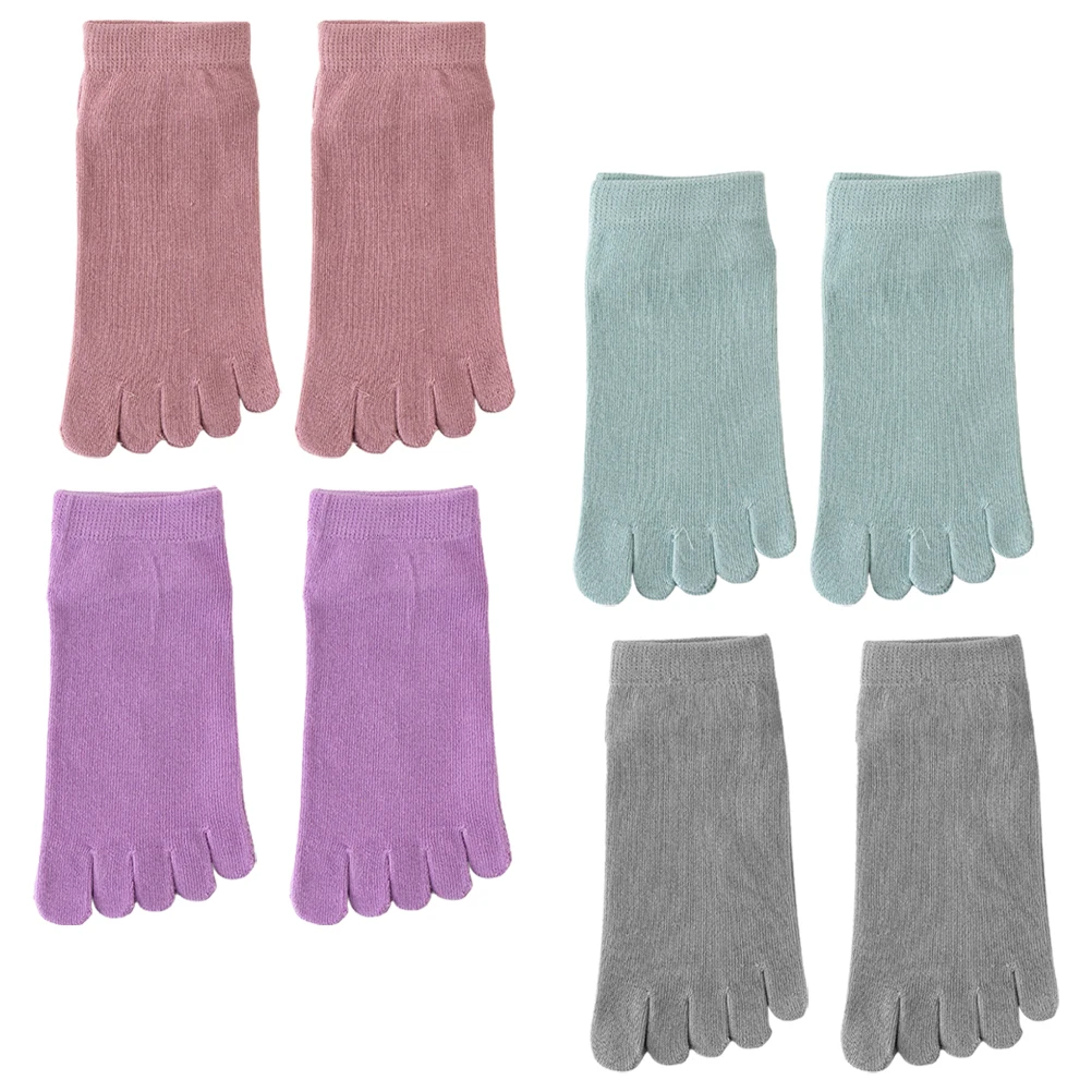 

4 Pairs Toe Socks Women Invisible Separate Absorb Sweat Washable Cotton Comfortable Low Cut Socks Gray Beige Purple Blue