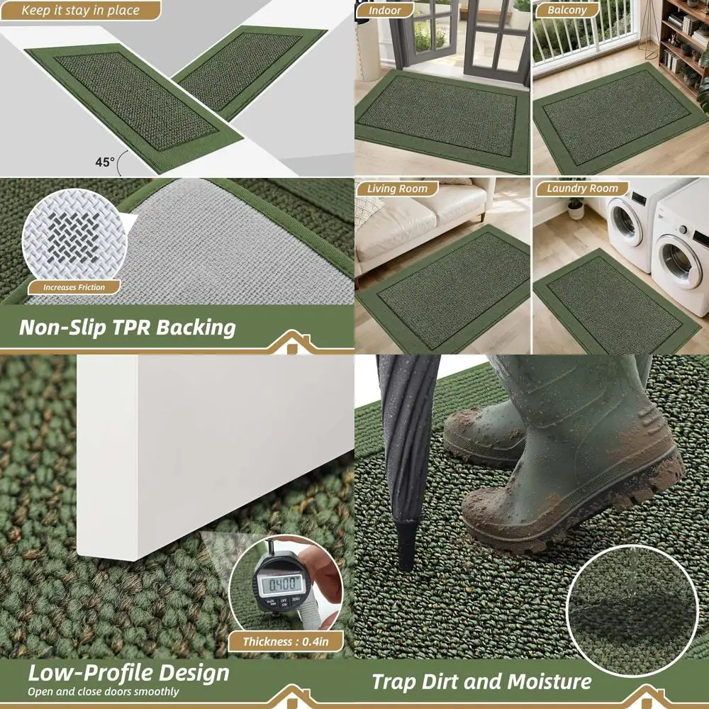 

Коврик для входной двери 36 x 60 дюймов, нескользящий, моющийся, влаговпитывающий, для прихожей, зеленый