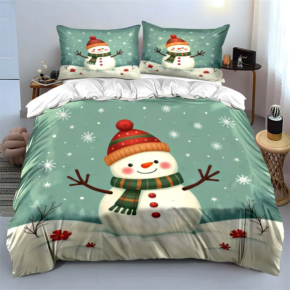 A cheerful snowman amidst a snowy winter scene Print Duvet Cover Bedding Set Included 1*Duvet Cover 2*Pillowcases