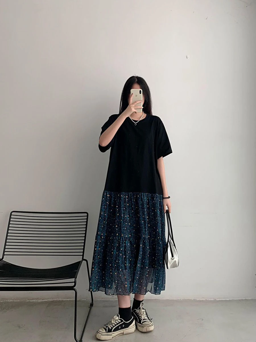 Plus Size 300 Pou Feminino Faionable Listrado A-Line Or Sve Dr Cintura Alta Verão Nova Sle T-shirt Dr