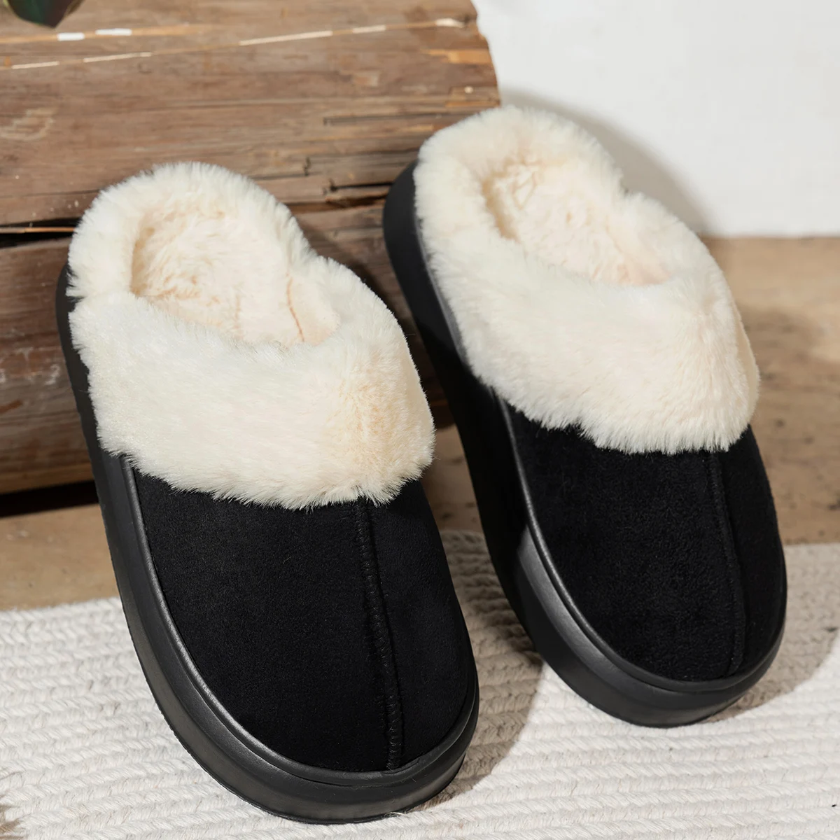 Women Home Slippers Contrasting Color Trendy Half-pack Slippers Suitable For Spring Autumn Winter Women Non-slip Cotton