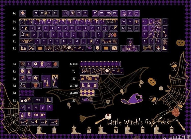 Imagem -06 - Festa de Gala da Bruxa Pequena Halloween Tema Estilo Pbt Keycaps Roxo Keycaps Cereja Altura Teclado Mecânico Interruptor mx