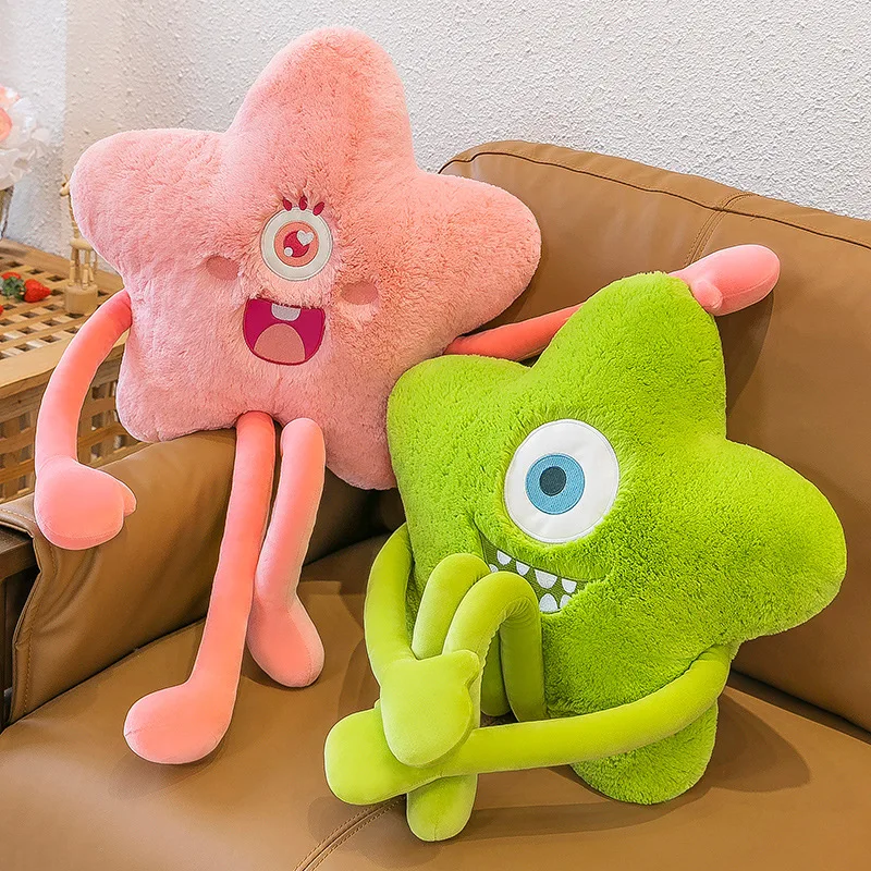 Creative Funny One-eyed Monster Expression Green Star Cute Long Legs Plush Cushion Pillow Toy Doll Gift