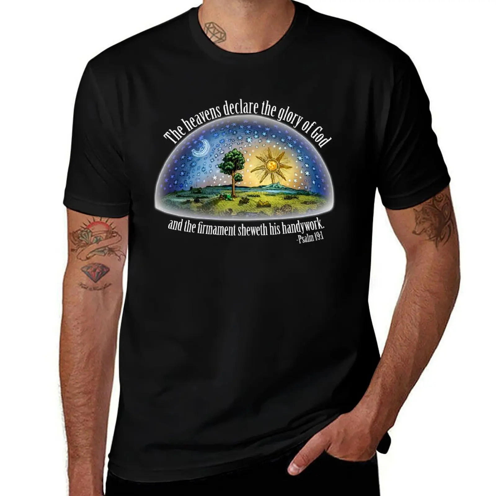

Flat Earth - Psalm 19:1 (The Firmament) Black T-Shirt fashion shirts blue lock cute clothes t shirt for men