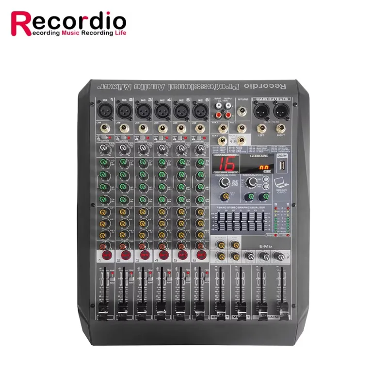 GAX-ME6 Wireless 6-Channel Mixing Console Portable Sound Mixing Console USB Interface Computer Input 48V Phantom Power Monitor