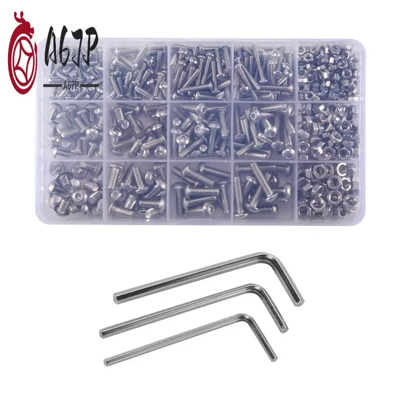 

A67P-Screw And Nut Kit,Machine Screw And Nut Kit, 500 Pcs M3 M4 M5 Stainless Steel Button Head Hex Socket Head Cap Bolts Screws