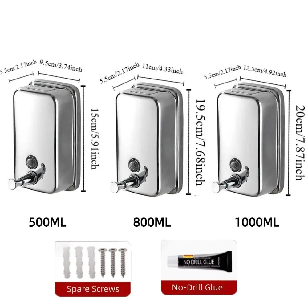 500/800/1000 مللي موزع شامبو الحمام الفولاذ المقاوم للصدأ سعة كبيرة هلام الاستحمام زجاجة تخزين الظهر الثابتة الحائط