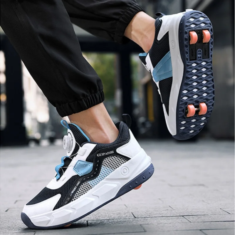 

Magic Roller Skates Dual Wheel Slip-on Roller Skating Shoes 2025 New Spring Autumn Leather Surface Sports Shoes For Women Kids