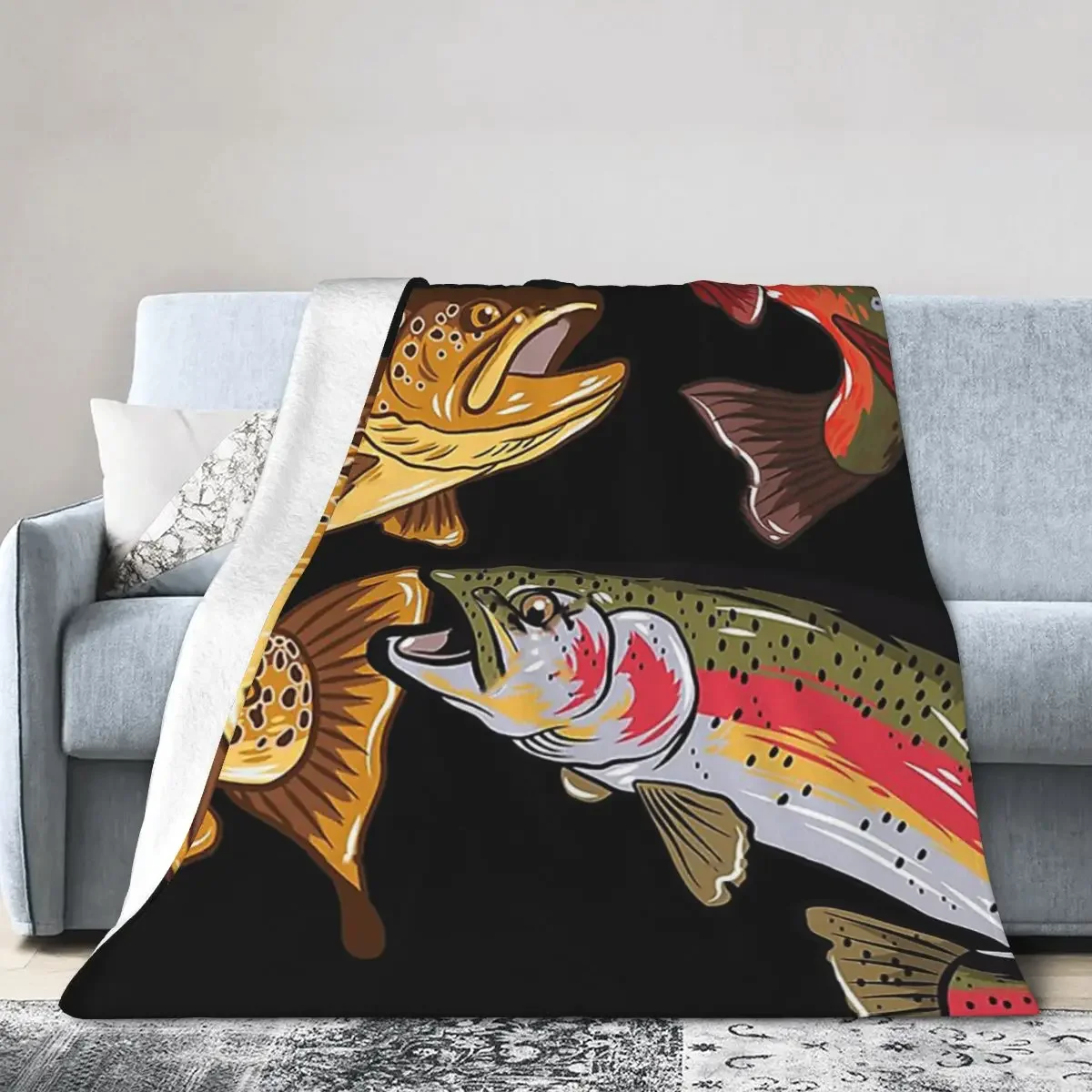 Fly Fishing Trout Tribute Blanket Soft Warm Flannel Throw Blanket Bedspread for Bed Living room Picnic Travel Home Sofa