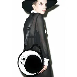 Curved Moon Skull Lightning Round Totebag Large Capacity Women Shoulder Bag Harajuku Halloween Gothic Punk Crossbody Handbag