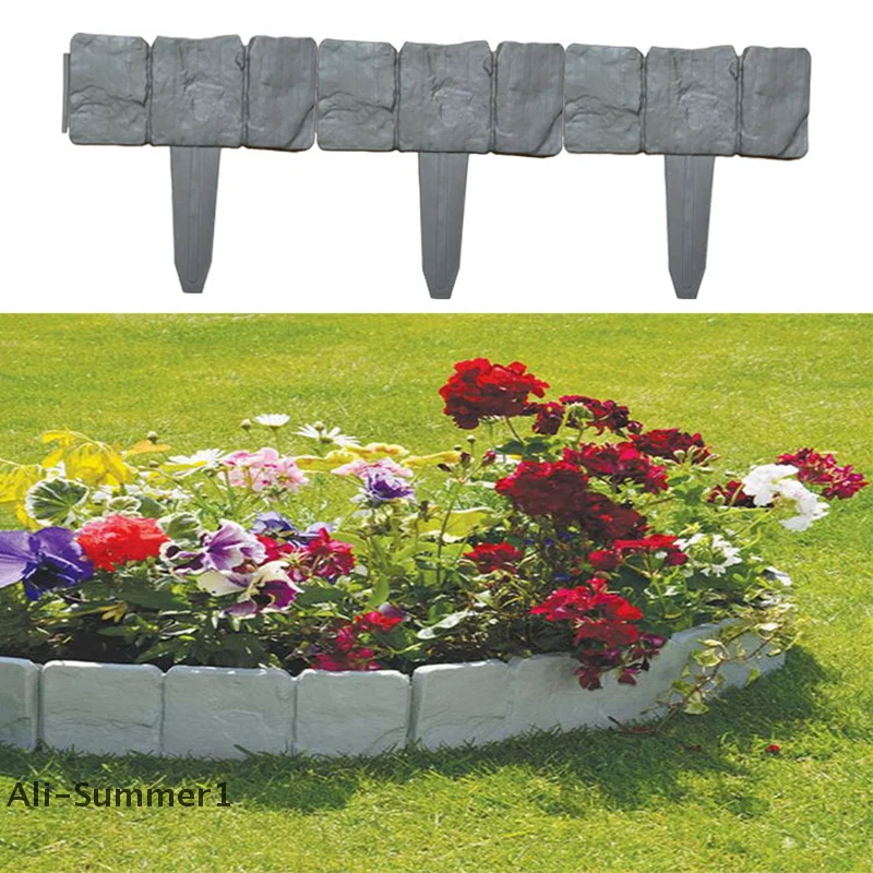 【E】10Pcs Garden Fence Imitation Stone Plant Support Stake Outdoor Edging Decorative Border DIY Lawn Yard Landscape Plant Fence