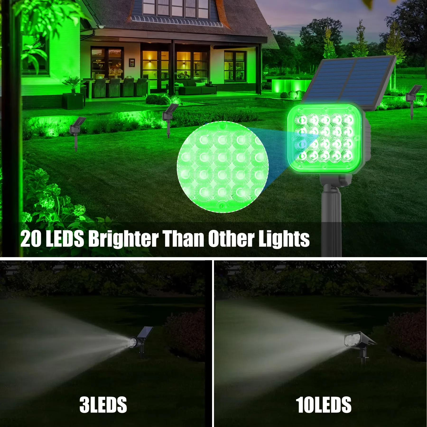 6PCS RGB Solar Light 49LEDS Green Outdoor Garden Spotlight Landscape Pathway Tree Decoration IP65 Waterproof Wall Lamp for Lawn