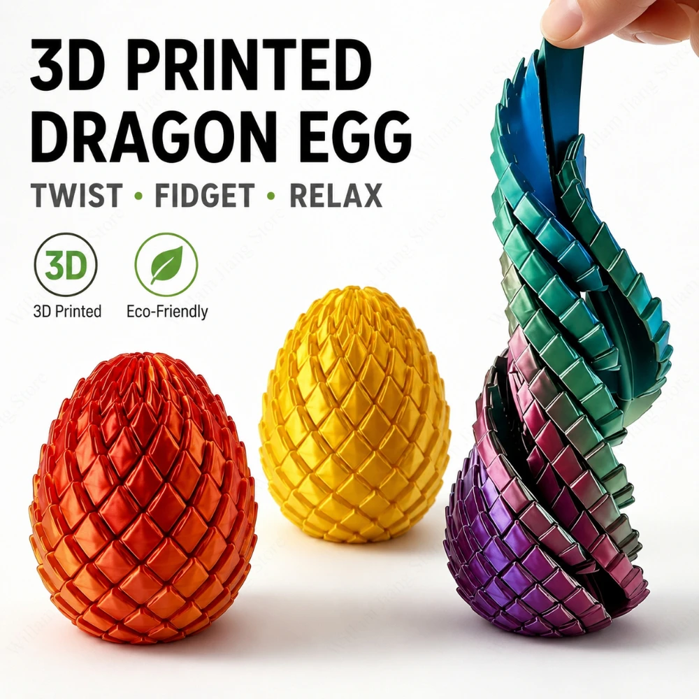 3D Printing Egg - 7,5cm 3D-Gedrucktes Drachenei Fidget-Spielzeug Flexibles Dreh-Stressabbau-Modell