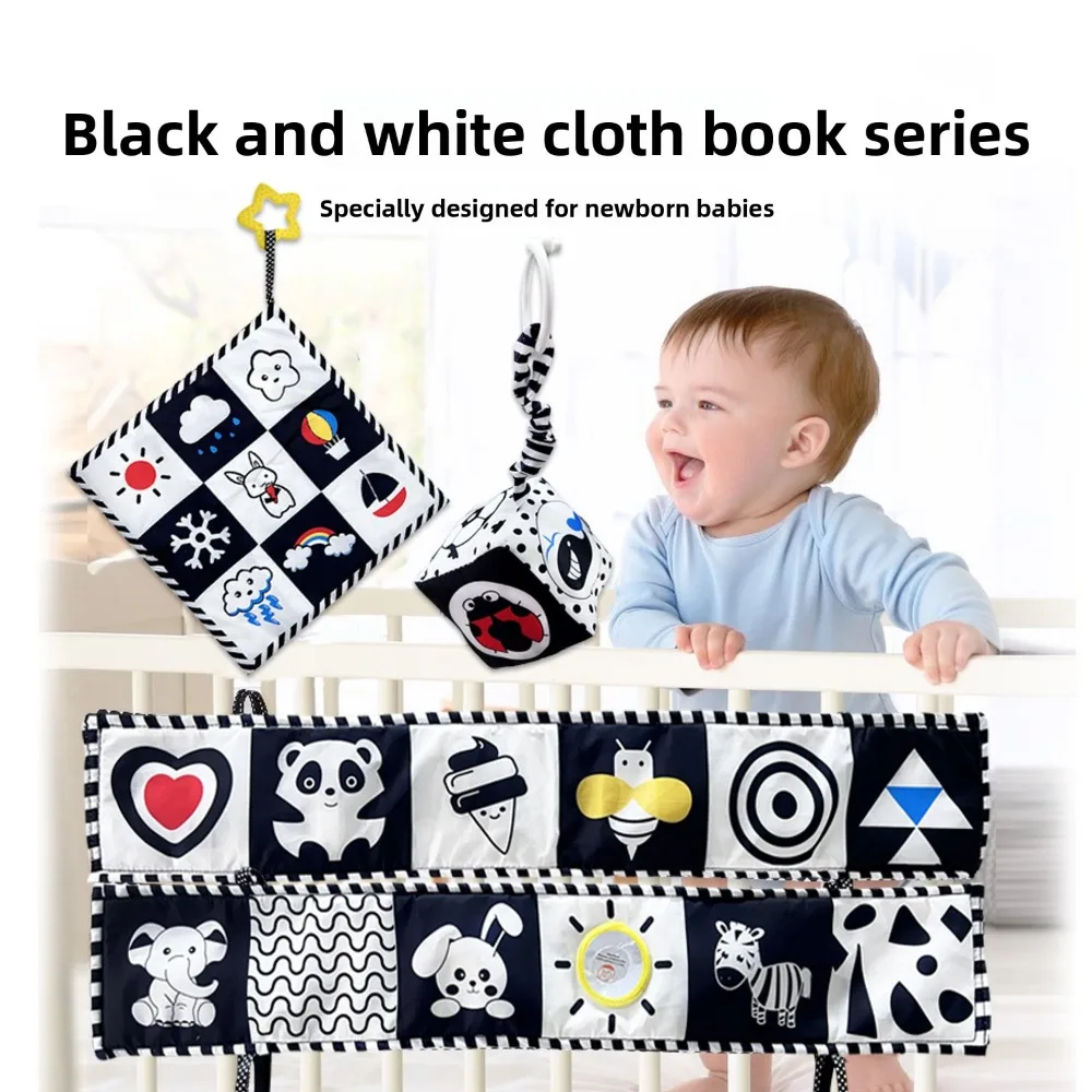 

Мобиль для детской кроватки, черно-белый, для визуальной стимуляции, безопасный, со звуком пищалки, из износостойкой ткани, мягкий