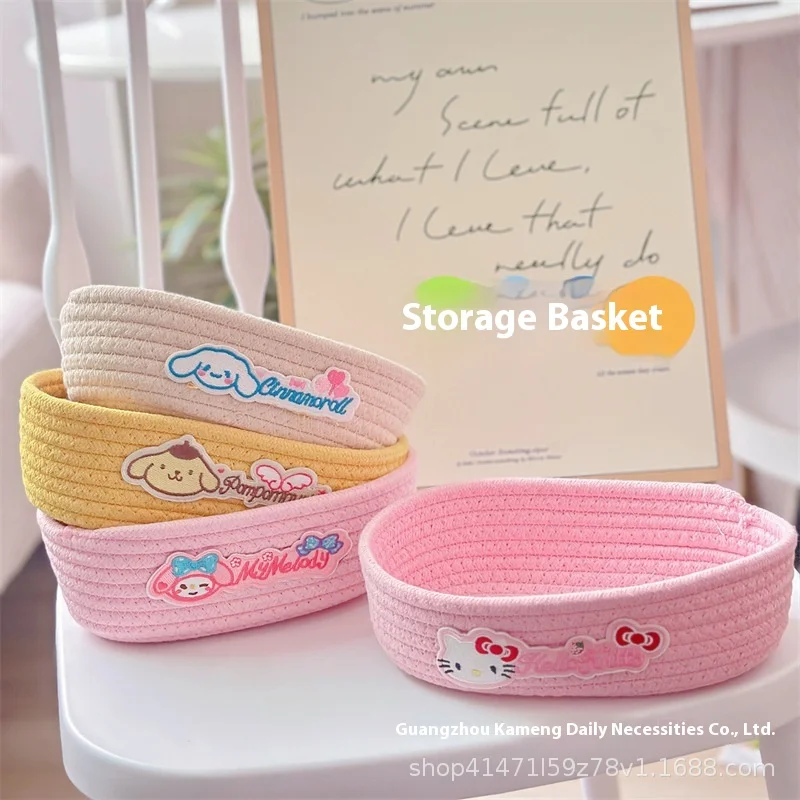 

Японский домашний ящик для хранения из хлопковой веревки Sanrio, настольный органайзер для мобильных телефонов и пультов дистанционного управления, корзина в мультяшном стиле