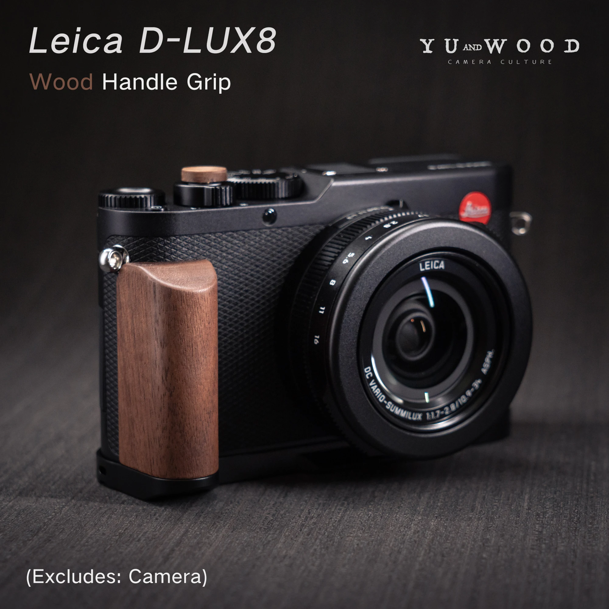 YUWOOD DLUX8 L-Shaped Mount Plate with Wood Handle for Leica D-lux8 Built-in Arca-Swiss Quick Release Plate for Arca-type Tripod